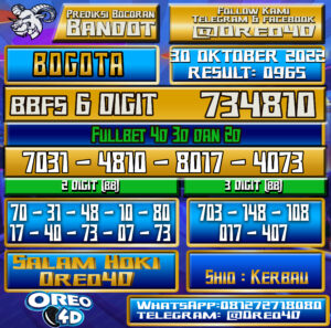 PREDIKSI TOGEL BOGOTA 30 oktober 2022