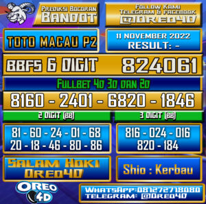 Bocoran Togel TotoMacau P2 10  november 2022