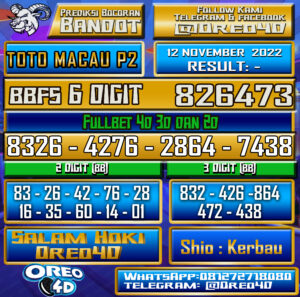 Bocoran Togel TotoMacau P2 12  november 2022