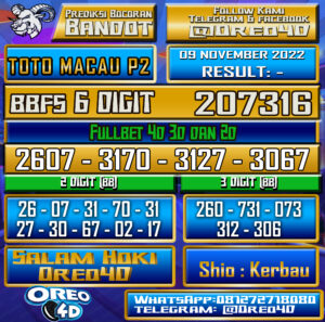 Bocoran Togel TotoMacau P2 09 november 2022