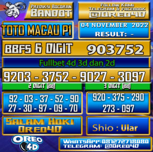 PREDIKSI TOGEL TOTO MACAU P1 04 november 2022