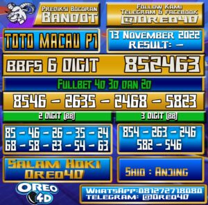 Bocoran Togel TotoMacau P1 13 november 2022