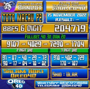 Bocoran Togel TotoMacau P2 15 november 2022