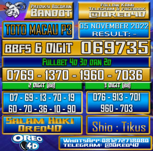 PREDIKSI TOGEL TOTO MACAU P3 05 NOVEMBER 2022