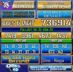 PREDIKSI TOGEL TOTO MACAU P4 05 NOVEMBER 2022