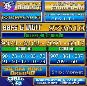 PREDIKSI TOGEL TOTO MACAU P5 03 november 2022
