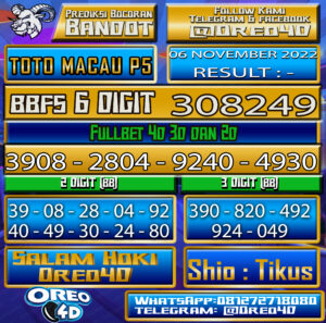 PREDIKSI TOGEL TOTO MACAU P5 06 November 2022
