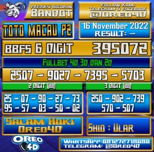 Bocoran Togel TotoMacau P2 16 november 2022