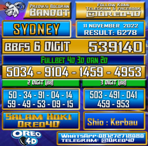 Bocoran Togel SYDNEY 11 november 2022