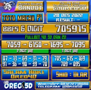 Bocoran Togel TotoMacau P1 28 Desember 2022
