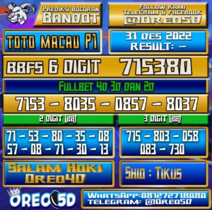 Bocoran Togel TotoMacau P1 31 Desember 2022