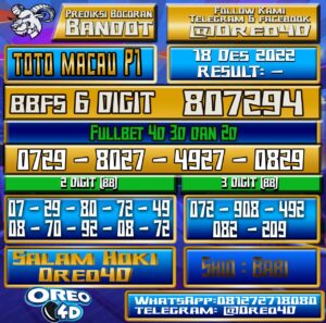 Bocoran Togel TotoMacau P1 18 Desember 2022