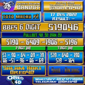 Bocoran Togel TotoMacau P2 17 desember 2022