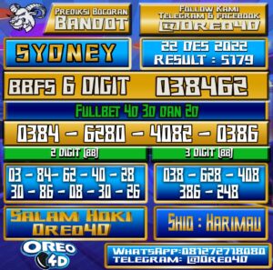 Bocoran Togel SYDNEY 22 Desember 2022