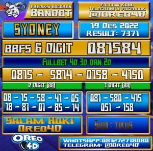 Bocoran Togel SYDNEY 19 Desember 2022