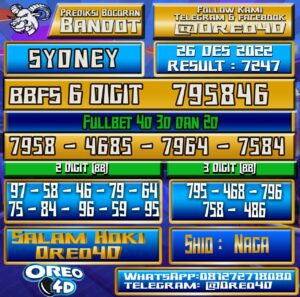 Bocoran Togel SYDNEY 26 Desember 2022