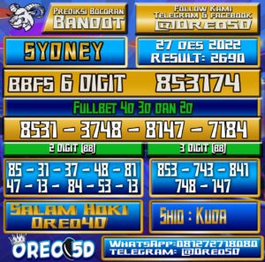 Bocoran Togel SYDNEY 27 Desember 2022