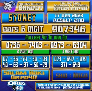 Bocoran Togel SYDNEY 17 Desember 2022