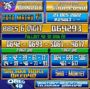Bocoran Togel TotoMacau P1 21 Desember 2022