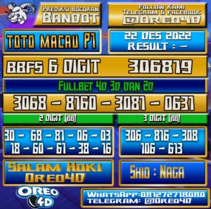 Bocoran Togel TotoMacau P1 22 Desember 2022