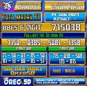 PREDIKSI  TOTO MACAU P3 14  Januari 2023