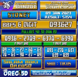  Bocoran Togel SYDNEY 9Januari 2023
