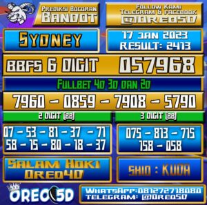 Bocoran Togel SYDNEY 17 Januari 2023