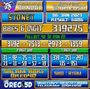 Bocoran Togel SYDNEY 6 Januari 2023