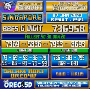 Bocoran Togel SINGAPORE 7 Januari 2023