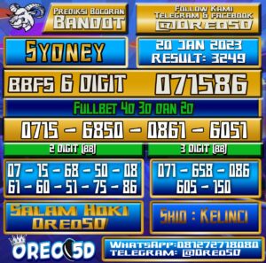 Bocoran Togel SYDNEY 20 Januari 2023