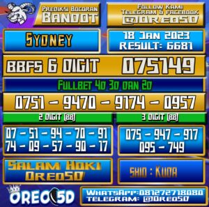 Bocoran Togel SYDNEY 18 Januari 2023