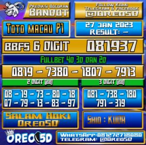 Bocoran Togel TotoMacau P1 27 Januari 2023