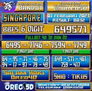 Bocoran Togel SINGAPORE 01 Februari 2023