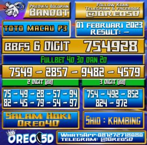 PREDIKSI TOTO MACAU P3 01 Februari 2023