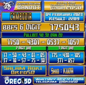 Bocoran Togel Cambodia 04 Februari 2023