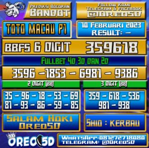 Bocoran Togel TotoMacau P1 09 Februari 2023