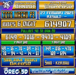 PREDIKSI  TOTO MACAU P3 27 Februari 2023