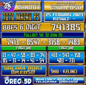 PREDIKSI  TOTO MACAU P5 25 Februari 2023