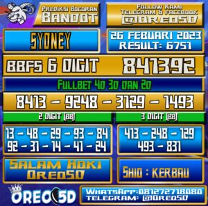 Bocoran Togel Sydney 26 Februari 2023
