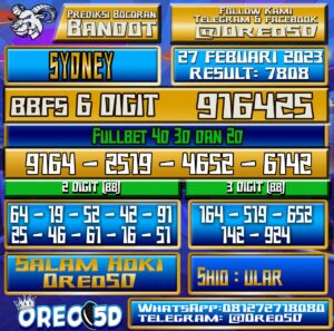 Bocoran Togel Sydney 27  Februari 2023
