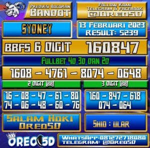 Bocoran Togel SYDNEY 13 Februari 2023