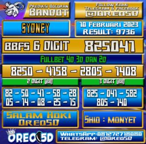 Bocoran Togel SYDNEY 10 Februari 2023