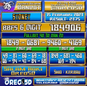 Bocoran Togel SYDNEY 15 Februari 2023