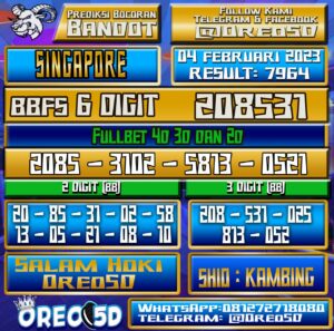 Bocoran Togel SINGAPORE 04 Februari 2023