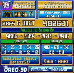 Bocoran Togel TotoMacau P1 08 Februari 2023