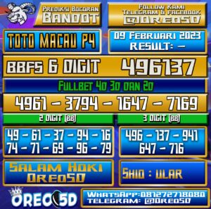 PREDIKSI TOTO MACAU P4 09 Februari 2023