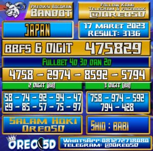 Bocoran Togel JAPAN Jumat 17
 Maret 2023