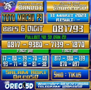 PREDIKSI  TOTO MACAU P3 Senin 13 Maret 2023