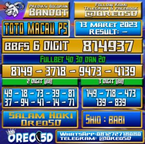 PREDIKSI  TOTO MACAU P5 Senin 13 Maret 2023