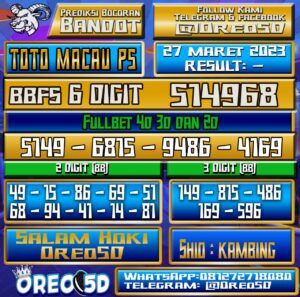 PREDIKSI TOTO MACAU P5 Senin 27 Maret 2023